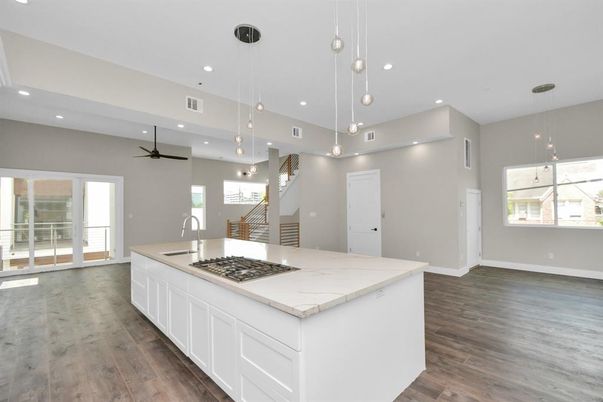 Interior, Kitchen, Pendant Lights, Recessed Lighting, Wood Texture Flooring