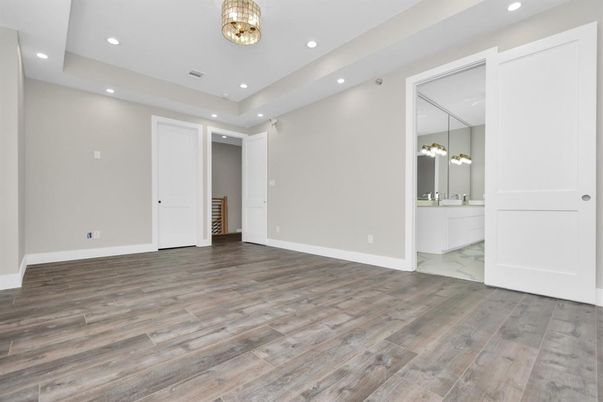 Bathroom, Empty room, Interior, Recessed Lighting, Wood Texture Flooring