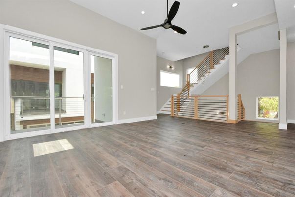 Empty room, Interior, Recessed Lighting, Wood Texture Flooring