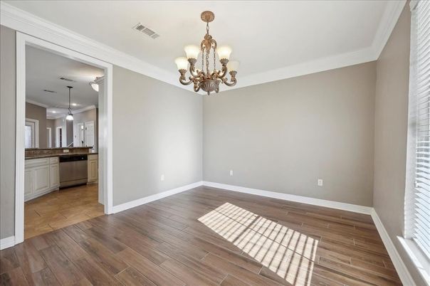 Chandelier, Empty room, Interior, Kitchen, Wood Texture Flooring