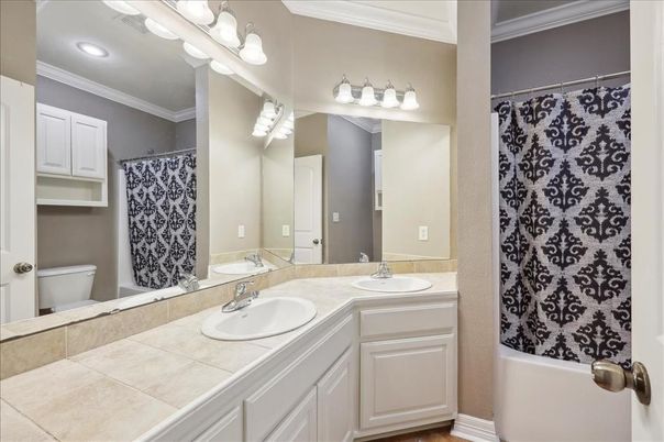 Bathroom, Dual Sink Vanities, Interior, Recessed Lighting, Tile Countertops