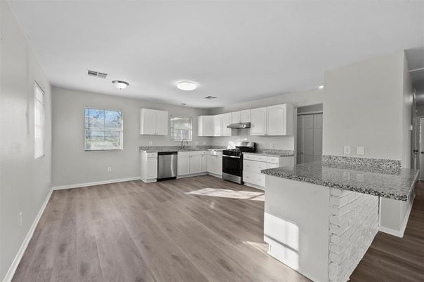 Interior, Kitchen, Stainless Steel Appliances, Wood Texture Flooring