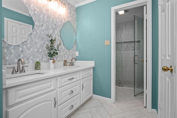 Bathroom, Dual Sink Vanities, Glass Shower, Interior