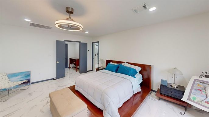Bedroom, Interior, Marble, Pendant Lights, Recessed Lighting