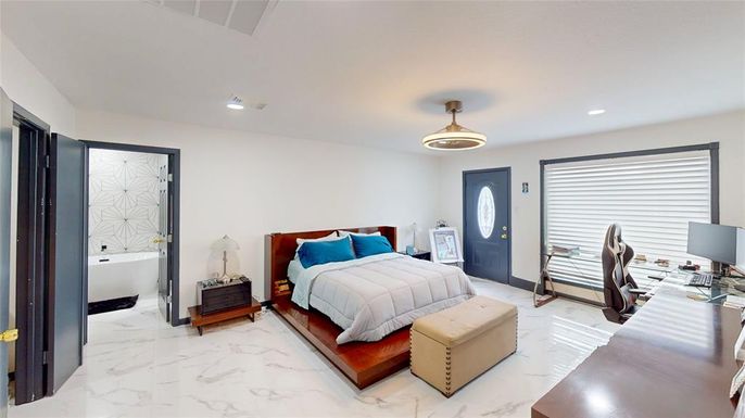 Bedroom, Home Office, Interior, Marble, Recessed Lighting