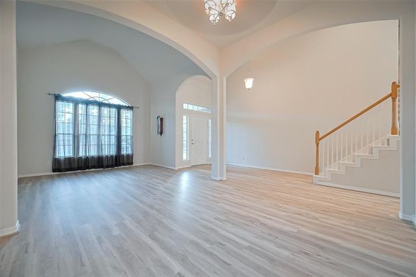 Empty room, Interior, Pendant Lights, Wood Texture Flooring