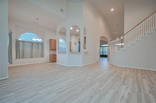 Interior, Kitchen, Pendant Lights, Recessed Lighting, Wood Texture Flooring