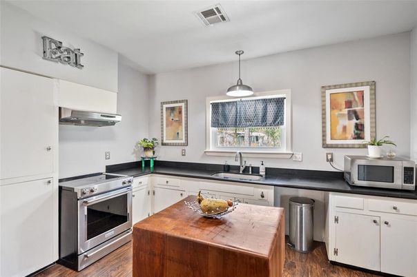 Interior, Kitchen, Pendant Lights, Stainless Steel Appliances, Wood Texture Flooring