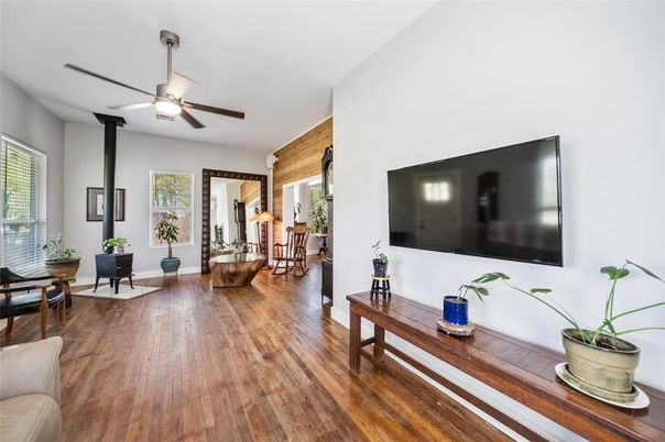 Dining room, Fireplace, Interior, Wood Texture Flooring