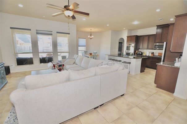 Chandelier, Dining room, Interior, Kitchen, Living room, Recessed Lighting, Stainless Steel Appliances