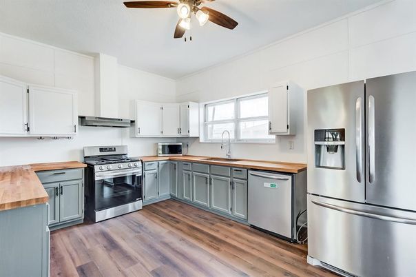 Interior, Kitchen, Stainless Steel Appliances, Wood Texture Flooring