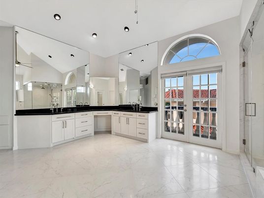 Bathroom, Dual Sink Vanities, Interior, Marble, Recessed Lighting