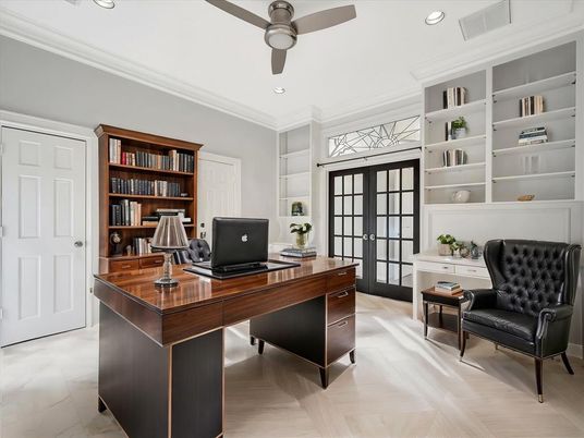 Home Office, Interior, Recessed Lighting, Wood Texture Flooring