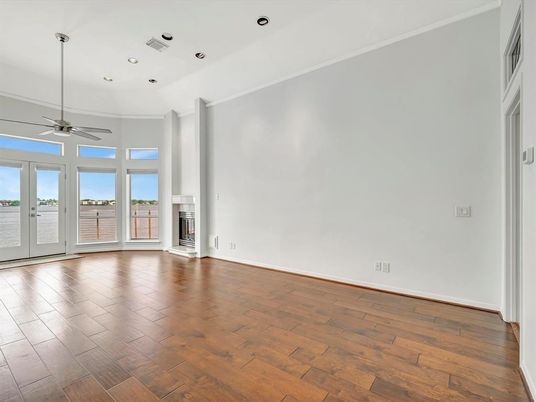 Empty room, Fireplace, Interior, Recessed Lighting, Wood Texture Flooring