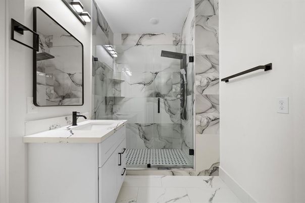 Bathroom, Glass Shower, Interior, Marble, Marble Walls