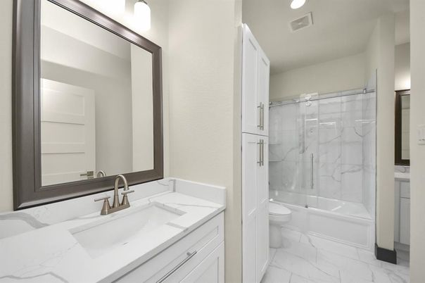 Bathroom, Glass Shower, Interior, Marble, Marble Walls, Recessed Lighting