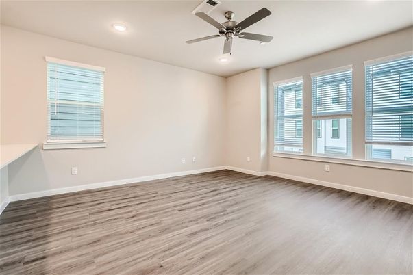 Empty room, Interior, Recessed Lighting, Wood Texture Flooring
