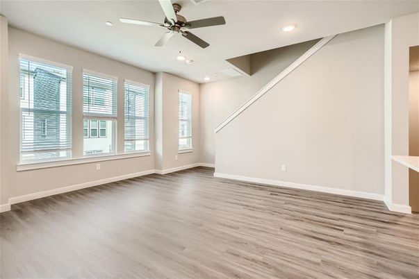 Empty room, Interior, Recessed Lighting, Wood Texture Flooring