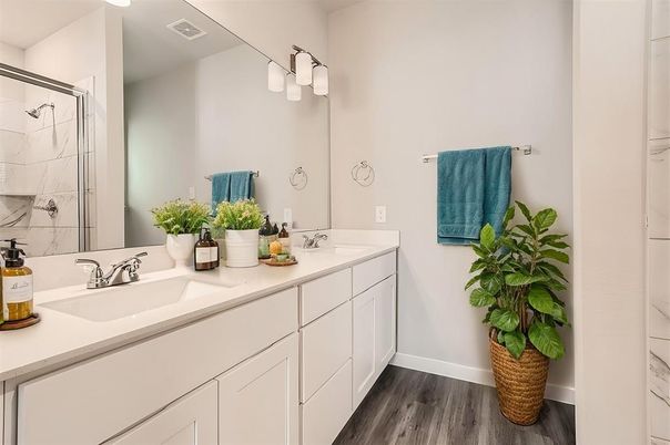 Bathroom, Dual Sink Vanities, Interior, Wood Texture Flooring
