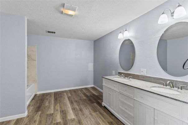 Bathroom, Dual Sink Vanities, Interior, Wood Texture Flooring