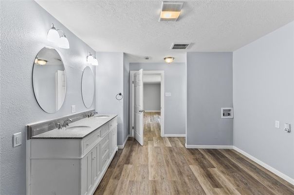 Bathroom, Dual Sink Vanities, Interior, Wood Texture Flooring