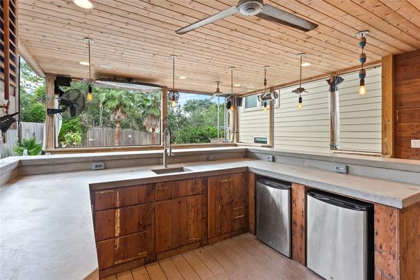 Interior, Kitchen, Pendant Lights, Recessed Lighting, Wooden Ceilings, Wood Texture Flooring