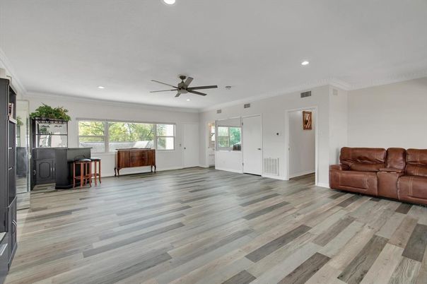 Interior, Living room, Recessed Lighting, Wood Texture Flooring