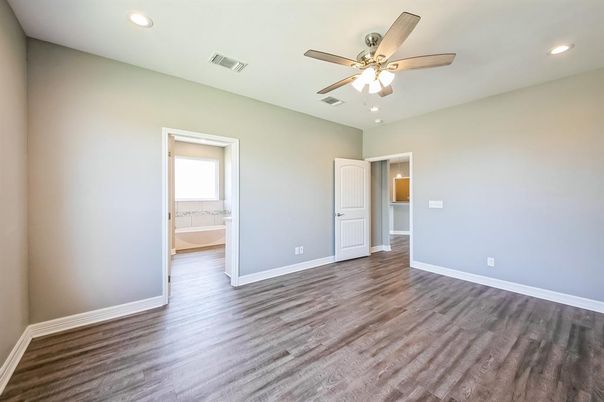 Bathroom, Empty room, Interior, Recessed Lighting, Wood Texture Flooring