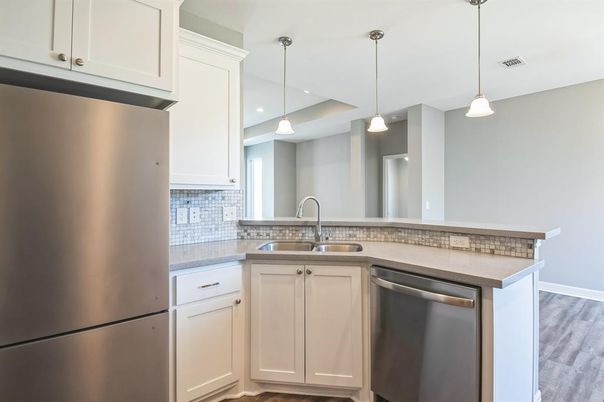Interior, Kitchen, Pendant Lights, Stainless Steel Appliances, Wood Texture Flooring