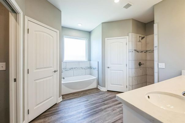 Bathroom, Interior, Recessed Lighting, Wood Texture Flooring