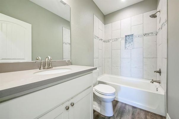 Bathroom, Interior, Recessed Lighting, Wood Texture Flooring