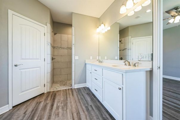 Bathroom, Dual Sink Vanities, Interior, Wood Texture Flooring