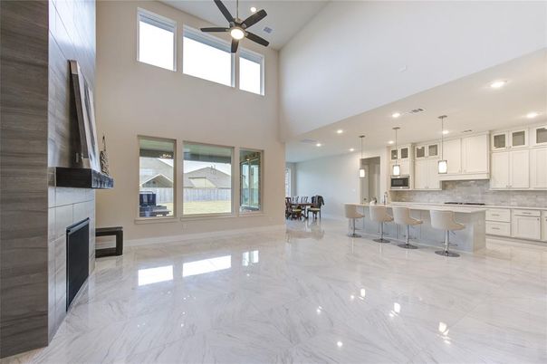Dining room, Interior, Kitchen, Marble, Pendant Lights, Recessed Lighting