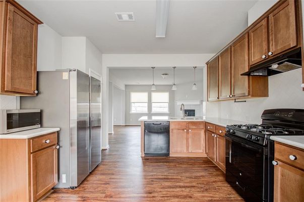 Interior, Kitchen, Pendant Lights, Wood Texture Flooring