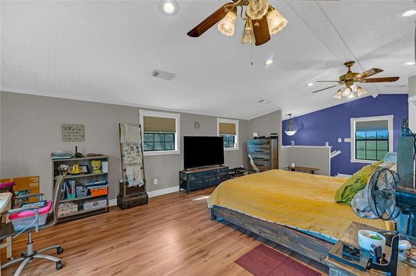 Bedroom, Home Office, Interior, Recessed Lighting, Wood Texture Flooring