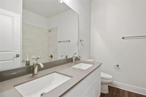 Bathroom, Dual Sink Vanities, Interior, Wood Texture Flooring