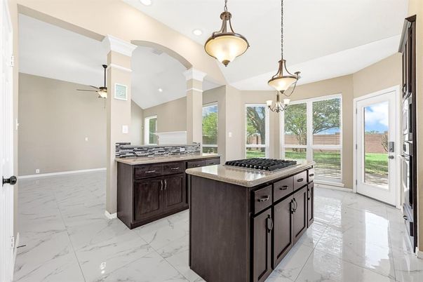 Interior, Kitchen, Marble, Pendant Lights, Recessed Lighting