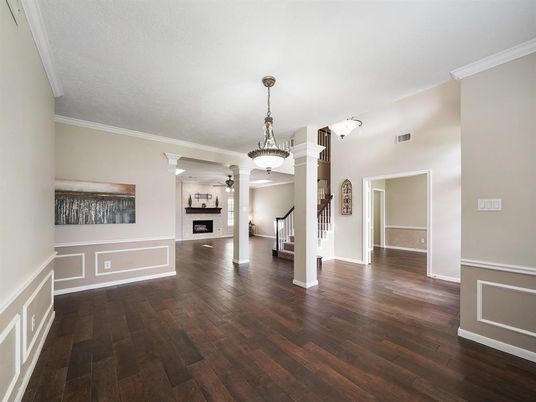 Fireplace, Interior, Pendant Lights, Wood Texture Flooring