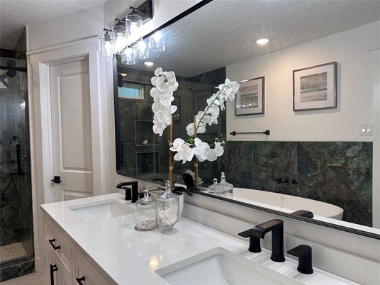 Bathroom, Dual Sink Vanities, Glass Shower, Interior, Recessed Lighting
