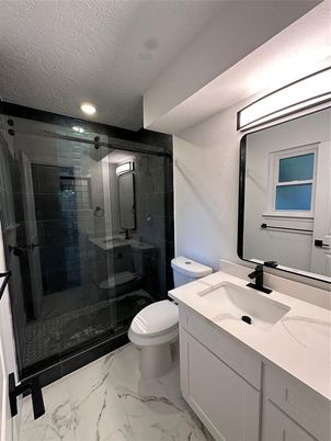 Bathroom, Glass Shower, Interior, Marble, Recessed Lighting