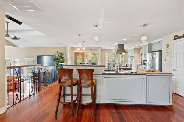 Interior, Kitchen, Pendant Lights, Recessed Lighting, Wood Texture Flooring