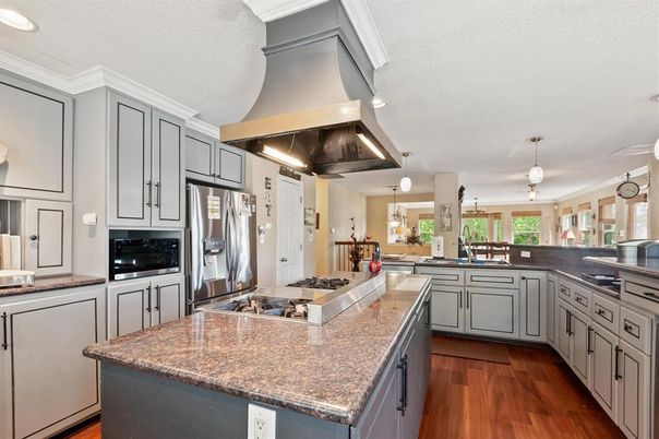 Interior, Kitchen, Pendant Lights, Recessed Lighting, Wood Texture Flooring