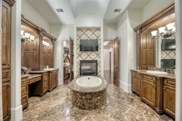 Bathroom, Dual Sink Vanities, Fireplace, Interior