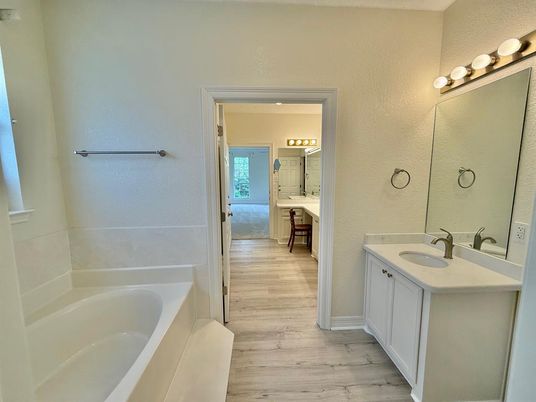 Bathroom, Dual Sink Vanities, Interior, Wood Texture Flooring