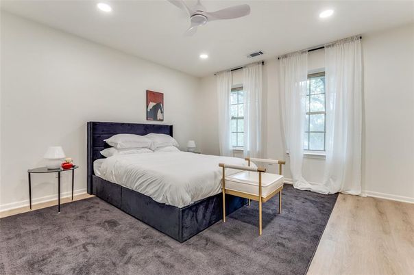 Bedroom, Interior, Recessed Lighting, Wood Texture Flooring