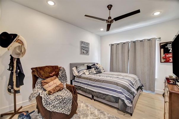 Bedroom, Interior, Recessed Lighting, Wood Texture Flooring