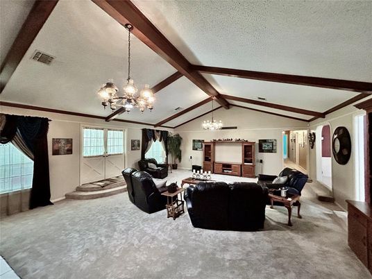 Chandelier, Interior, Living room, Wooden Beams