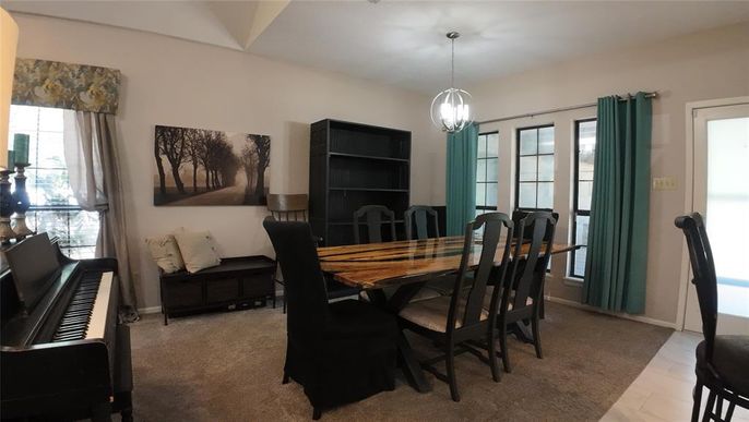 Dining room, Interior, Pendant Lights, Piano