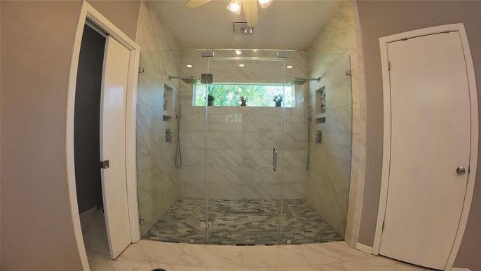 Bathroom, Glass Shower, Interior, Marble, Marble Walls