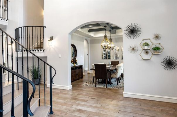 Chandelier, Dining room, Interior, Wood Texture Flooring